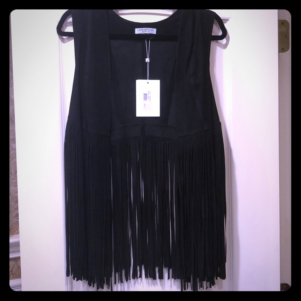 Black suede fringe vest brand new